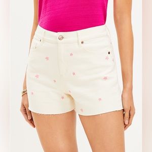 Loft Popcorn Cream Embroidered Pink Stars High Rise The Cut Off Short Size 33